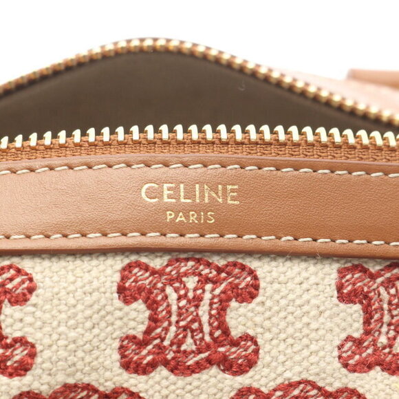 Celine Triomphe Handbag Canvas Leather Ivory White Red Brown - Picture 4 of 6